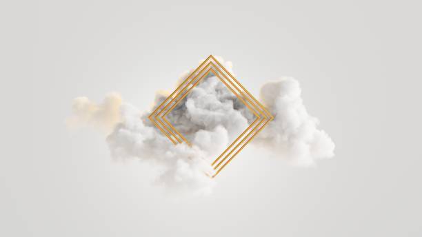 istock 3d render. Gold rhombus inside the fluffy cloud. Blank square frame. Isolated object, fashion background, modern design, abstract metaphor. Minimalist wallpaper 2149174228