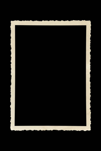 Old paper photo frame border overlay template isolated black background retro style