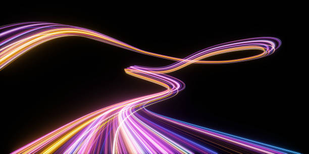 istock 3d render. Abstract background of dynamic emerald green neon lines glowing in the dark. Modern fantastic wallpaper 2149174320