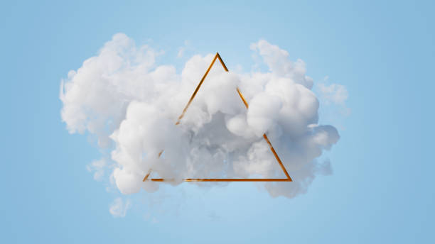 istock 3d render, abstract geometric background of gold linear triangle inside the white cloud, floating mystic vapor, futuristic minimalist wallpaper 2149174414