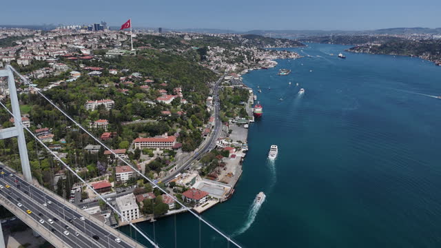 Aerial Video Footage of Bosphorus Bridge in Istanbul, Turkiye