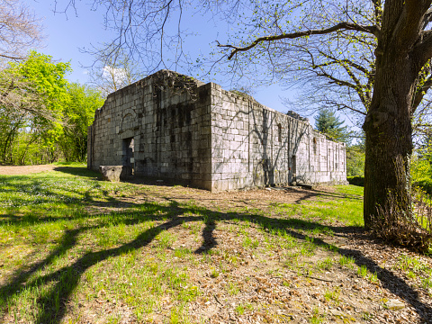 Gattico, Piedmont, Italy - April 17, 2024: Ruins of the parish church of Saint Martin (12th century).