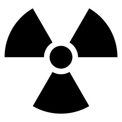 This image represents the ISO 361 international ionizing radiation trefoil symbol, which is commonly used to denote radioactive contamination. It serves as a warning sign of radiation danger and is depicted as a nuclear symbol in vector illustration format.