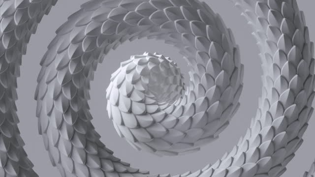 3d looped animation of a white snake skin hypnotic helix. Abstract animated albino snake moving endlessly. Video of dragon scales texture