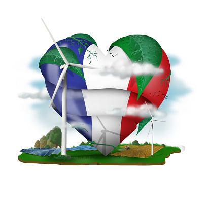 a heart with the France flag, ecological, environmental and renewable energies