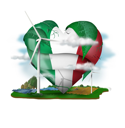 a heart with the Italy flag, ecological, environmental and renewable energies