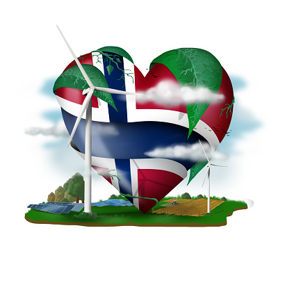 a heart with the Norway flag, ecological, environmental and renewable energies