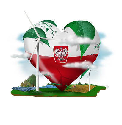 a heart with the Poland flag, ecological, environmental and renewable energies