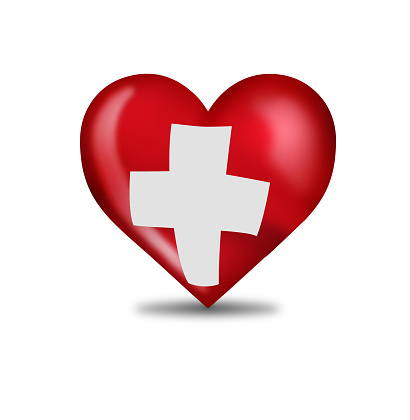 Heart with the flag of Switzerland in 3D