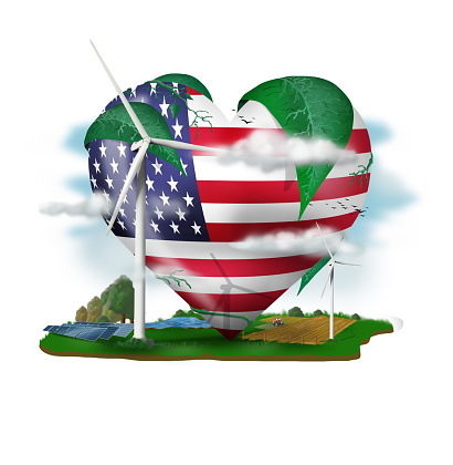a heart with the United States flag, ecological, environmental and renewable energies