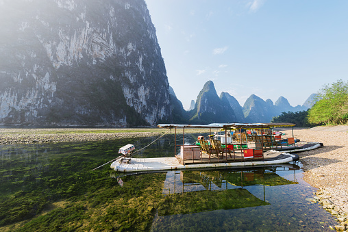 Rafts on the Li River. Yangshuo. Guangxi Province. China.