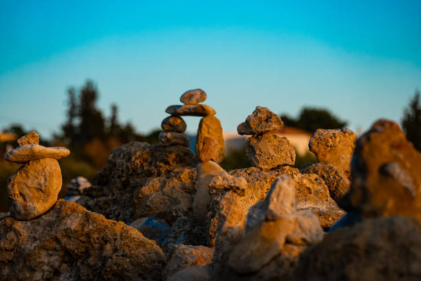 Many ZEN stones on the sunset beach.