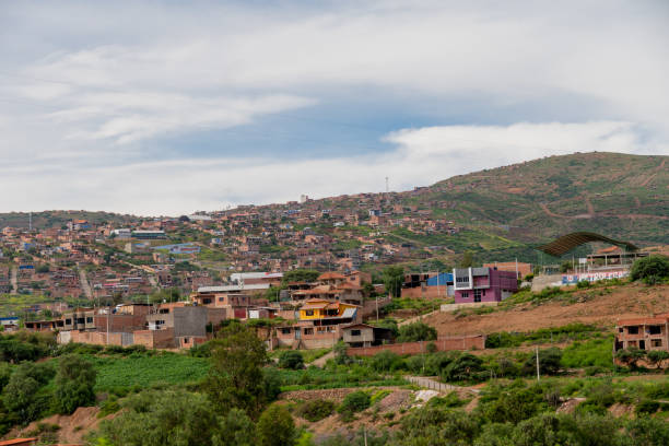 istock houses built on a hill, hillside settlements, urban development in latin america 2149177681