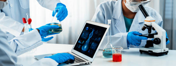 istock Innovative medical biotechnology software with lab researcher. Rigid 2149178868