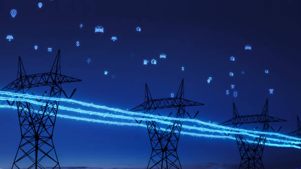istock High voltage electric transmission tower with glowing lightning line, electrical power transmit through wire to city and house, electricity price bill rise due to energy crisis concept 3d rendering 2149178984