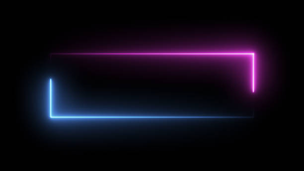 istock Abstract blue pink neon glowing line frame, animated moving led light screen box projection 3d rendering, empty space border presentation design background, futuristic laser sprectrum backdrop 2149179015