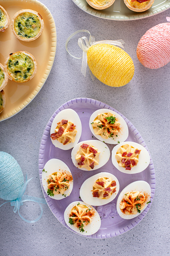 Easter brunch appetizers deviled eggs and mini quiches, Easter recipe ideas