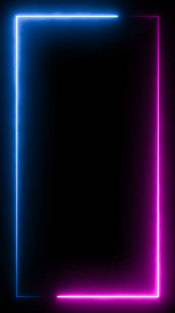 istock Abstract blue pink neon glowing line frame, animated moving led light screen box projection 3d rendering, empty blank space vertical presentation design background, futuristic laser sprectrum backdrop 2149179093