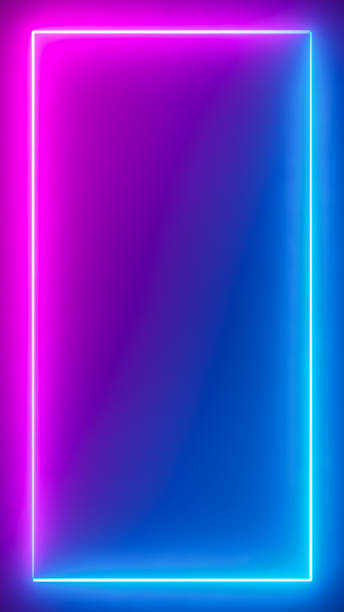 istock Abstract blue pink neon glowing line frame, animated moving led light screen box projection 3d rendering, empty blank space vertical presentation design background, futuristic laser sprectrum backdrop 2149179096