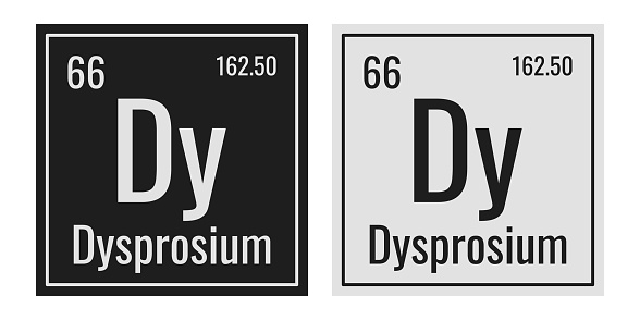 Dysprosium symbol. Chemical element of the periodic table. Vector illustration isolated on white background. Glass sign.