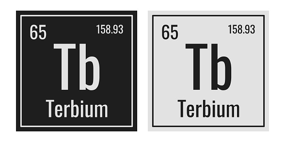 Terbium symbol. Chemical element of the periodic table. Vector illustration isolated on white background. Glass sign.