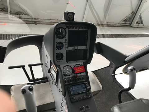 Annapolis, MD, USA: Helicopter Cockpit showing gauges and control column