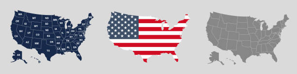 istock USA Maps collection. Vector United States map mockup collection. State name and each state isolated. 2149186901