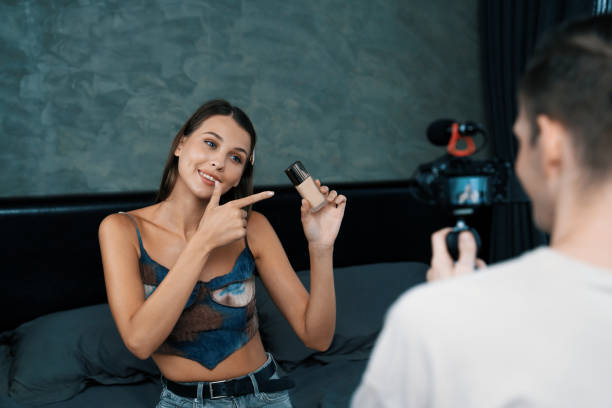 istock Young woman making beauty and cosmetic tutorial video content. Unveiling 2149189715