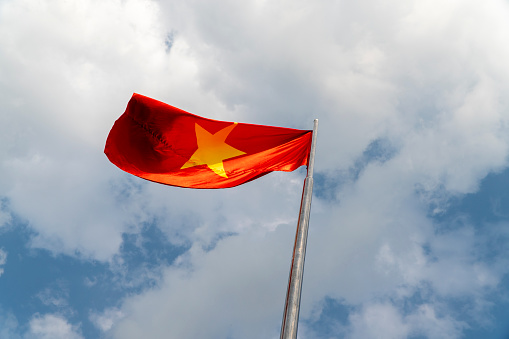 The Vietnamese flag flutters in the wind