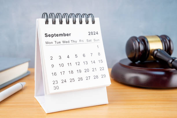 istock Desk calendar for September 2024 and judge's gavel. 2149193163