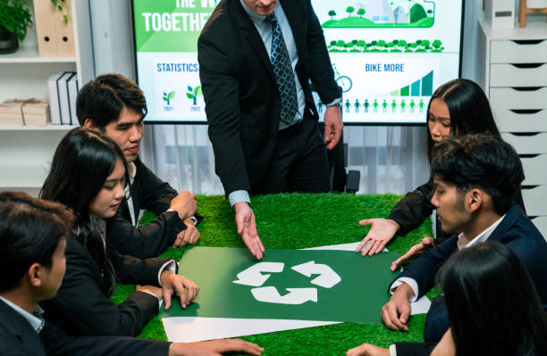 istock Recycle icon on meeting table with business people. Quaint 2149193888