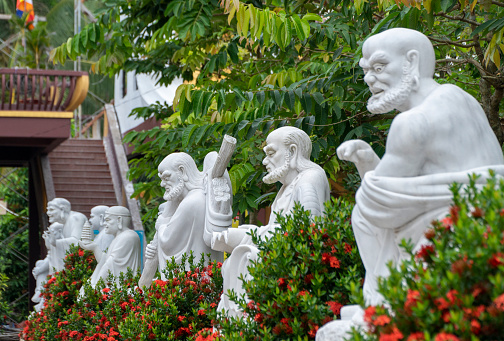 Statues of arhats at Nam Hai mother pagoda, Tien Giang province
