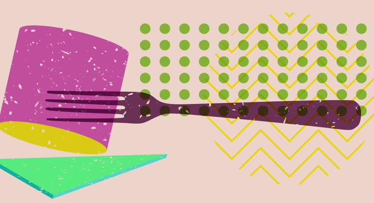 Risograph fork with geometric shapes animation.