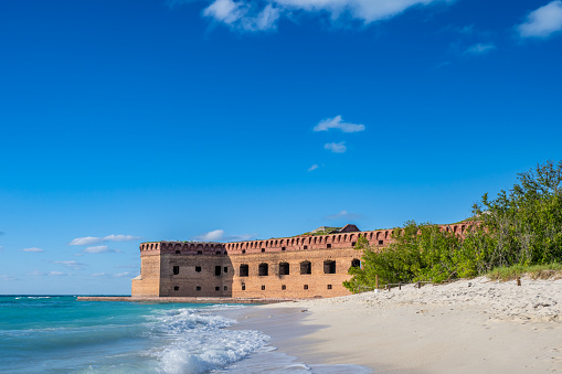 Waves and beach surf outside Fort Jefferson on Dry Tortugas National Park.