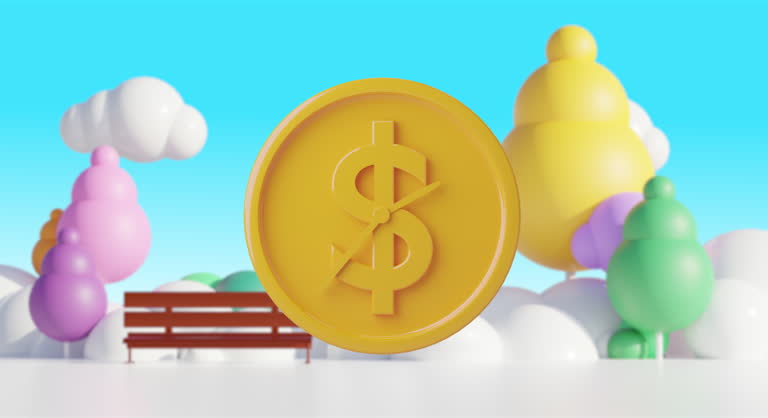 3d animation Time-lapse gold coin on counter. Investments that achieve goals.