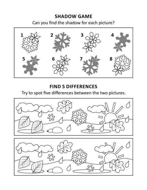 Activity sheet for kids with two puzzles Activity sheet for kids with two visual puzzles, also can be used as coloring page, printable, fit Letter or A4 paper. multiplication worksheet stock illustrations