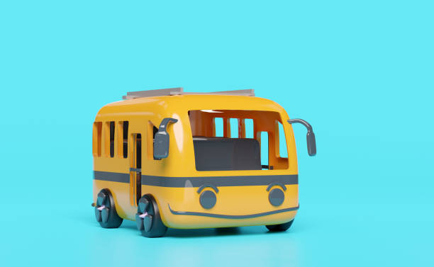 istock 3d orange bus isolated on blue background. public transportation concept, 3d render illustration 2149198774
