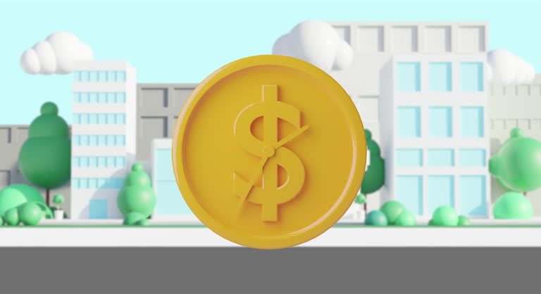3d animation Time-lapse gold coin on counter. Investments that achieve goals.