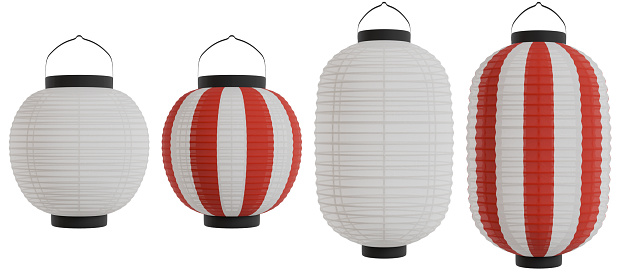 Lanterns made of Japanese paper on a white background. They evoke images of festivals, yakitori, and izakaya.