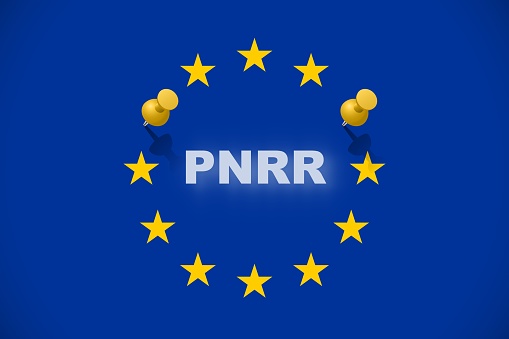 European flag with the sign Pnrr