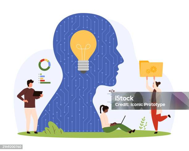 Person Using Algorithm Ai Machine Learning Software Development Tiny People Work With ...