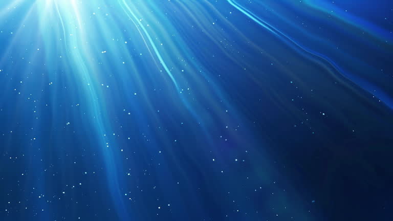 Sun rays beams underwater abstract blue pattern background