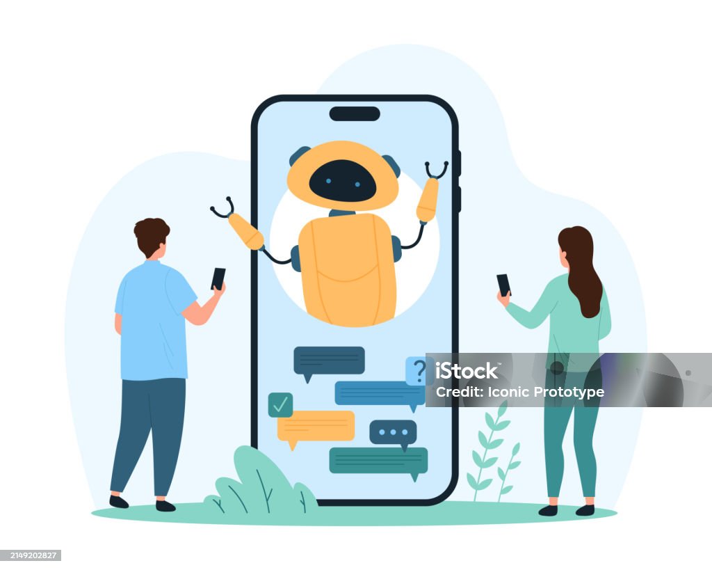 Conversation With Chat Bot In Mobile Phone Tiny People Talk With Robot ...