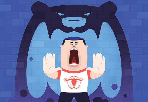 vector illustration of man screaming with angry beast shadow