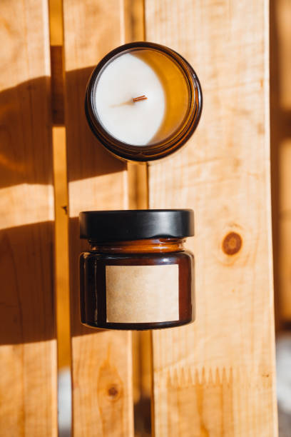 istock Scented candles on a wooden table. 2149203936