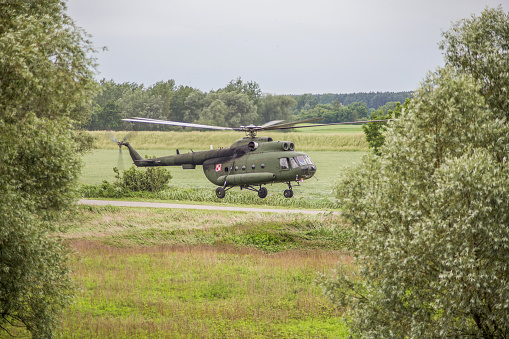 Landing of soldiers from the Mi 8 military helicopter