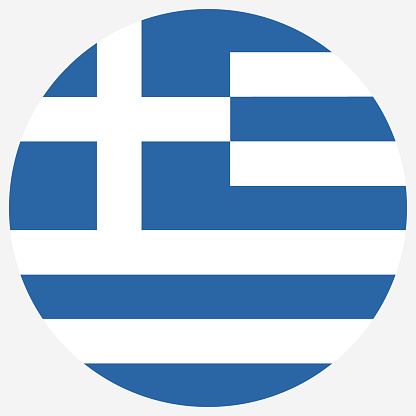 Greece flag. Hellenic circle flag. Circular icon. Round national flag. Standard color. Digital illustration. Computer illustration. Vector illustration.