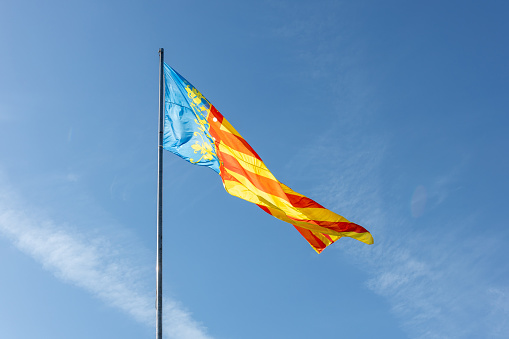 The Valencian Community flag waving in the wind