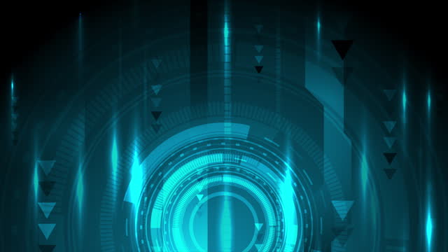 Glowing blue abstract futuristic technology motion background with arrows