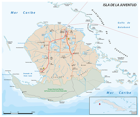 Vector map of Cuban Youth Island, Isla de la Juventud